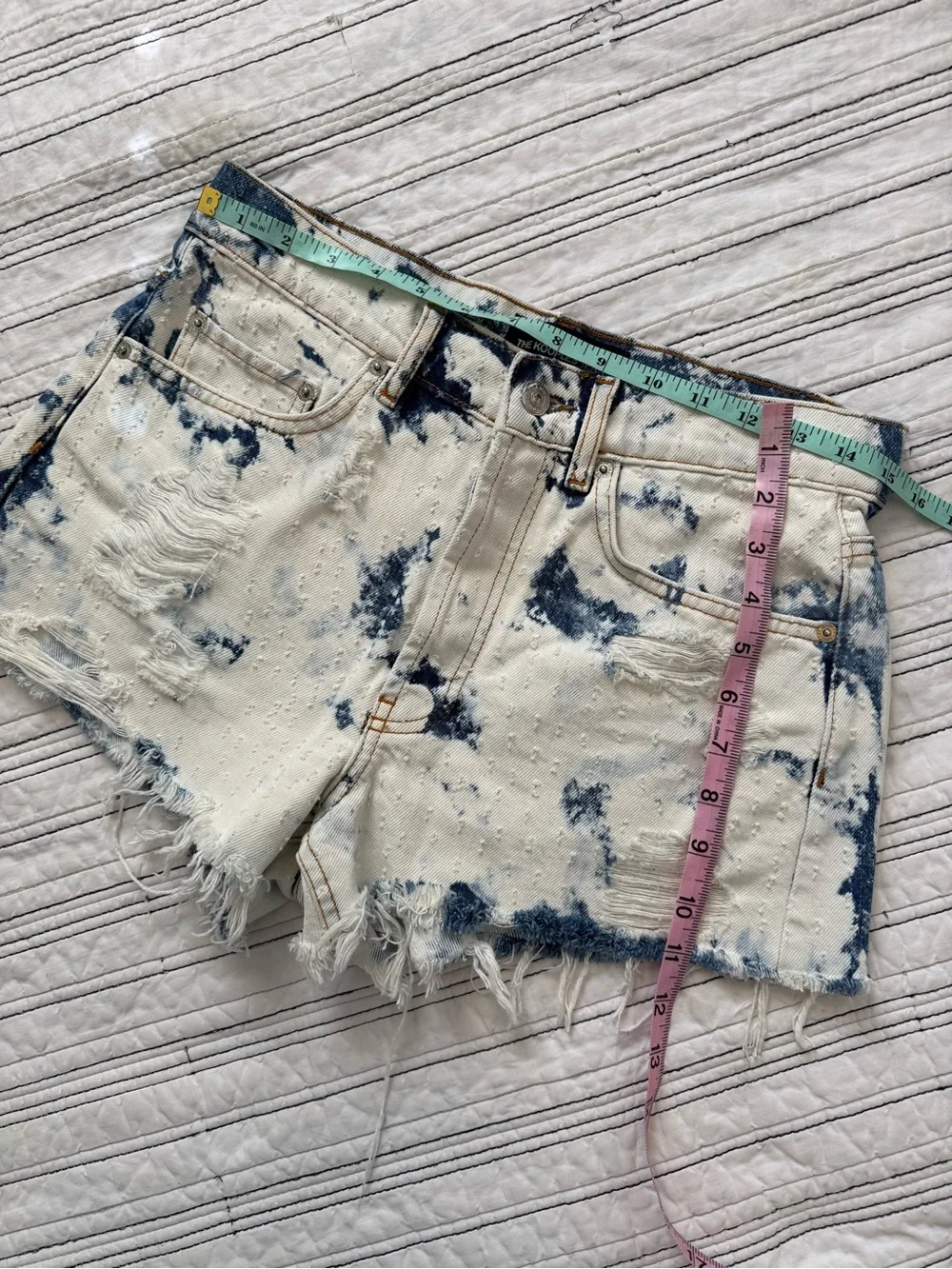 THE KOOPLES Jean Shorts Distressed Cutoffs White & Blue UK  size Medium